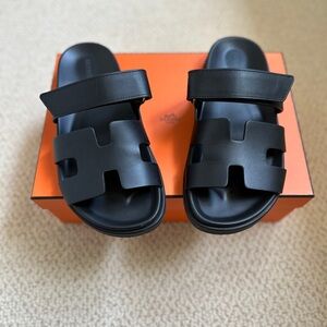 Authentic Hermes Chypre Sandals Black 37 (US Size 7)